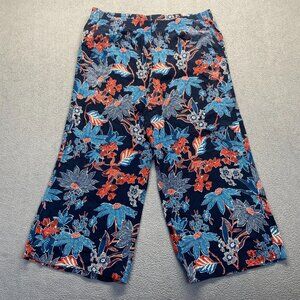 J Jill Womens Size L Palazzo Pants Wide Leg Ankle Length Floral Flowy Trousers